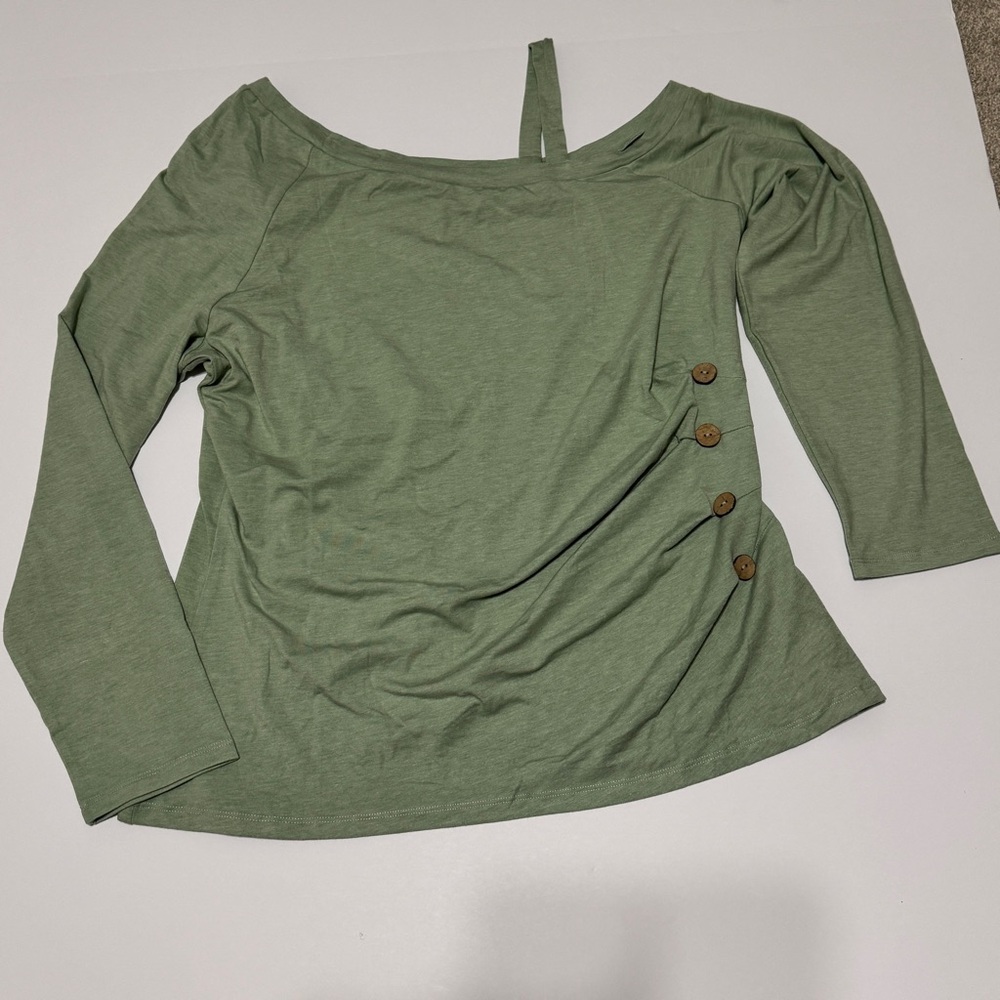 EasyGala Women's Olive Green Long-Sleeve Button Detail Tunic